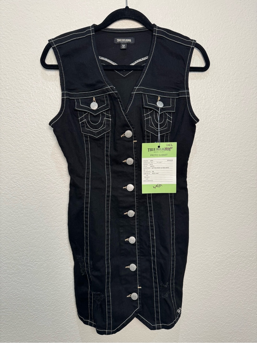 True Religion Prototype Sample Black Mini Dress Small Contrast Stitch 600534